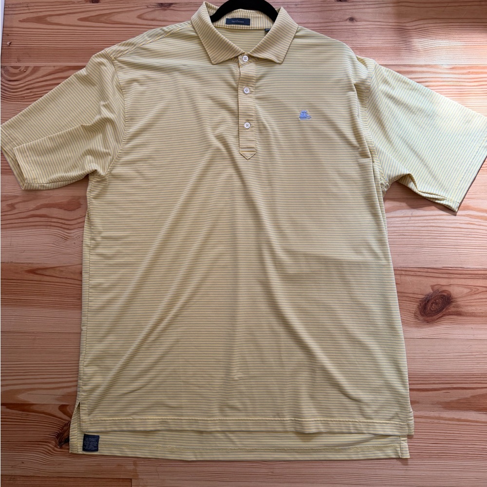 Turtelson yellow with blue pen stripe polo